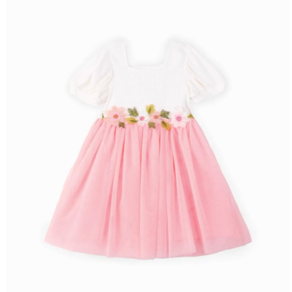 NWT Toddler Girl Sweet Floral Design Mesh Splice Puff-sleeve Dress